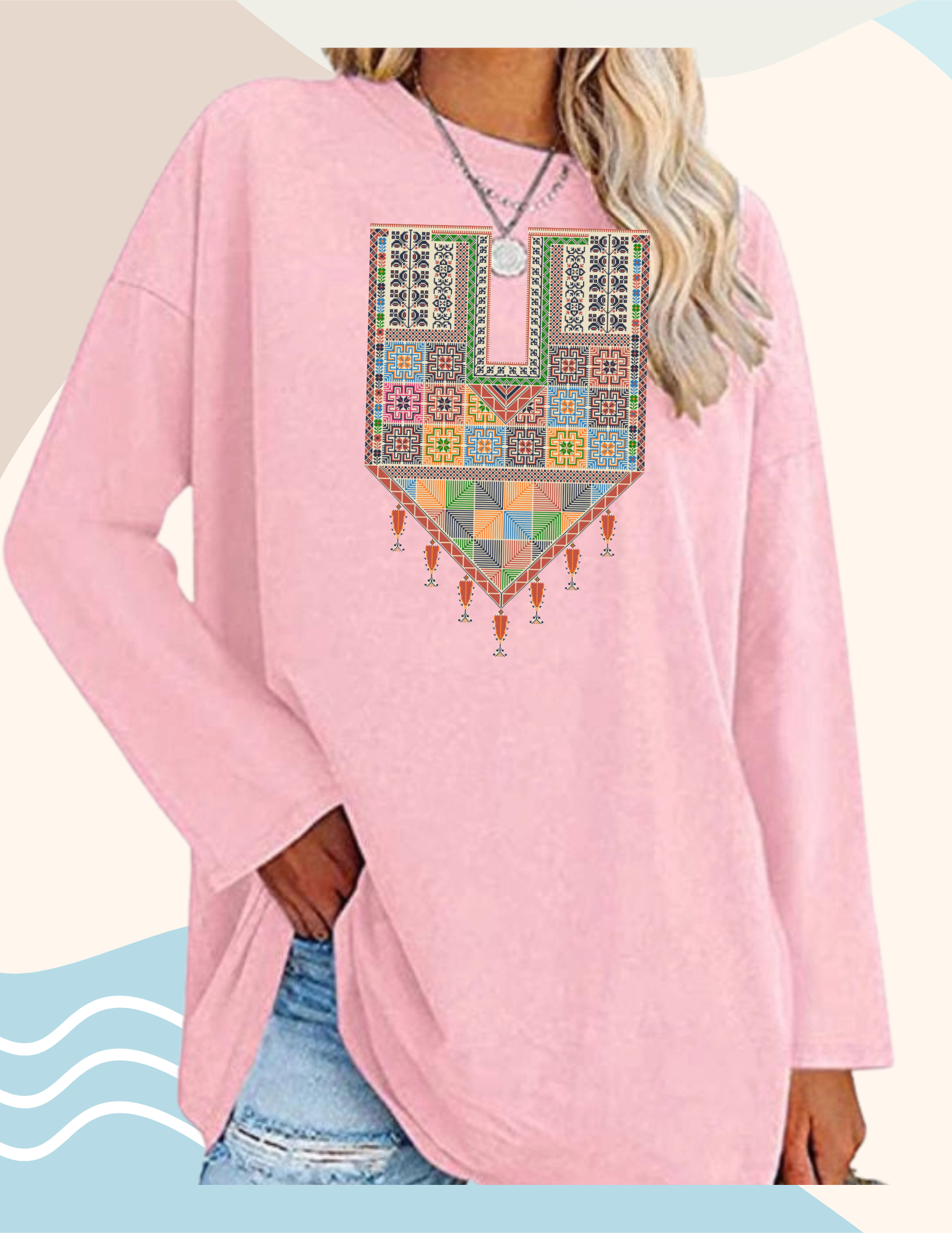 Red Traditional Tatreez Crewneck